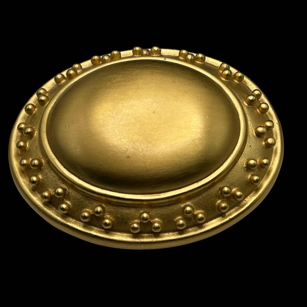 Vintage Liz Claiborne Matte Gold Plated Etruscan Style Domed Brooch